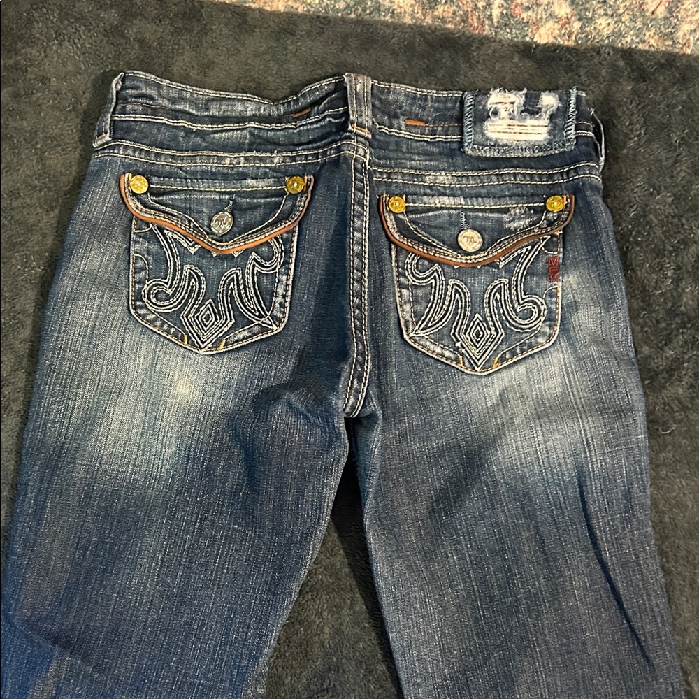 MEK Dark Blue Boot Cut Jeans with Embroidered Pockets